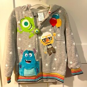Disney Pixar kids Hoodie Grey w/stars characters fromUp Toy Story, Monsters Inc